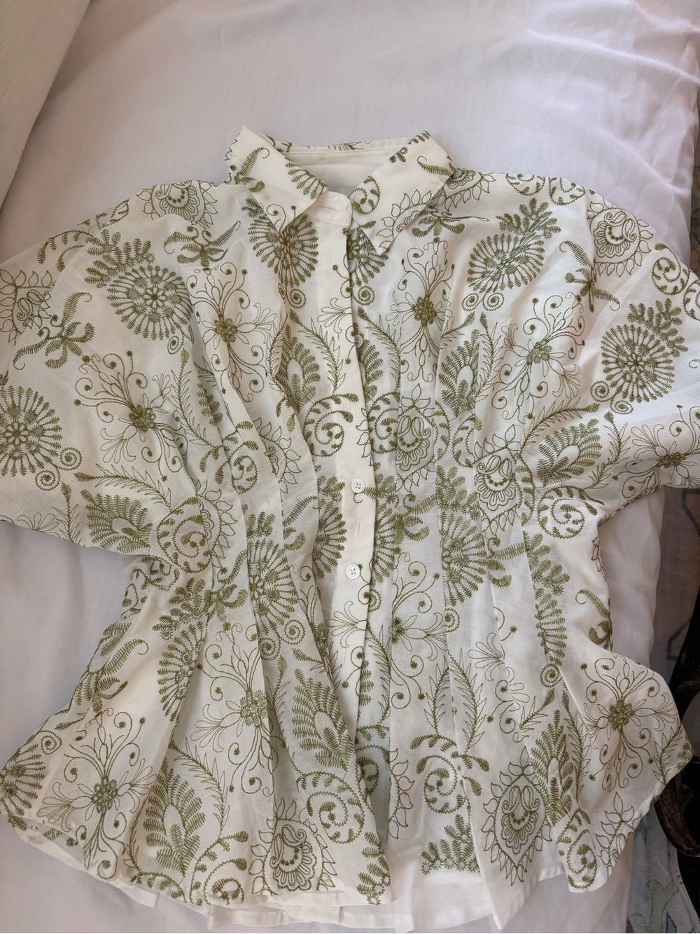 Chic Olive Patterned Women's Blouse